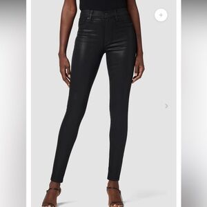 EUC hudson barbara super skinny jeans coated black moto SZ 31 sz 12